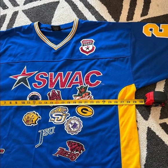 Men's V-Neck Sweater with Blue and Yellow Accents - Picture 9 of 12